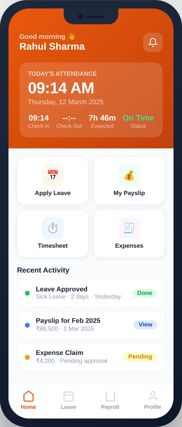 Employee Self-Service Mobile App — HR Software Noida